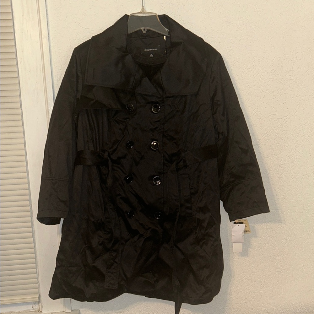 Jones New York Black Double-Breasted Trench Coat